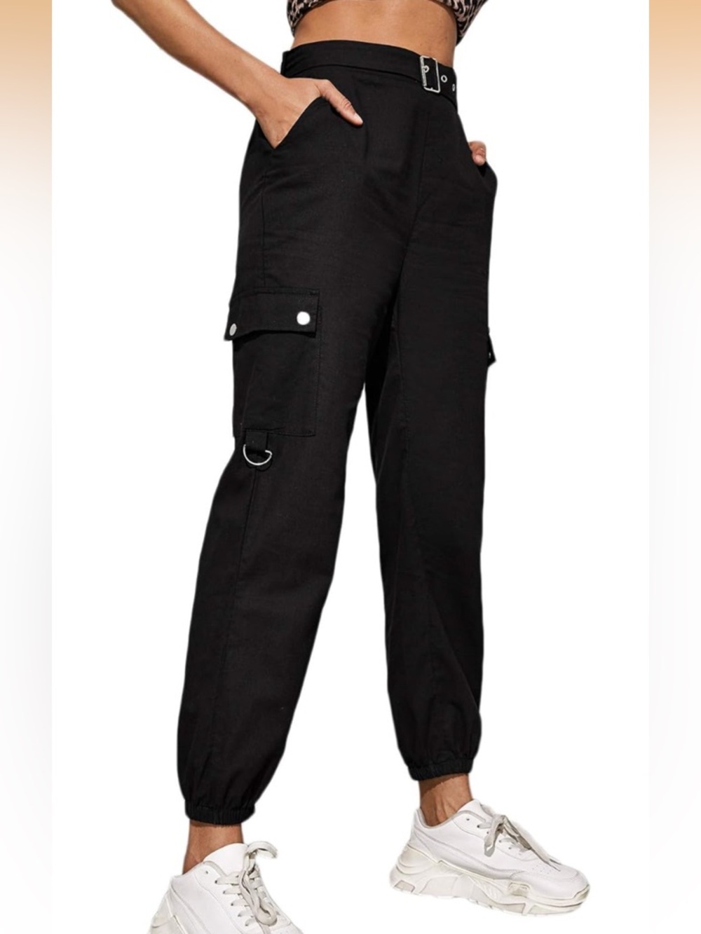 Black Cargo Jogger Pants with Utility D-Ring